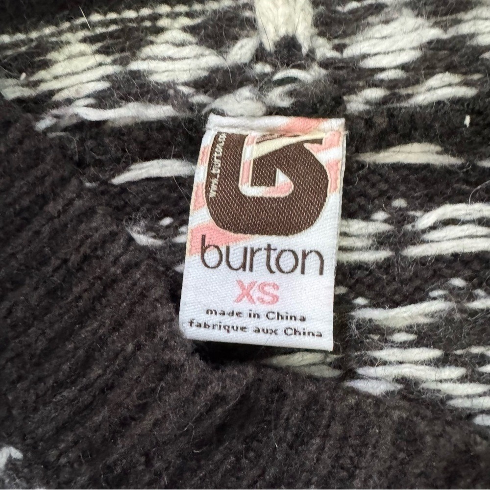 Burton Sweater Fair Isle Hooded Navy Red White Assymetrical Collar Ski Lodge XS - Picture 2 of 8